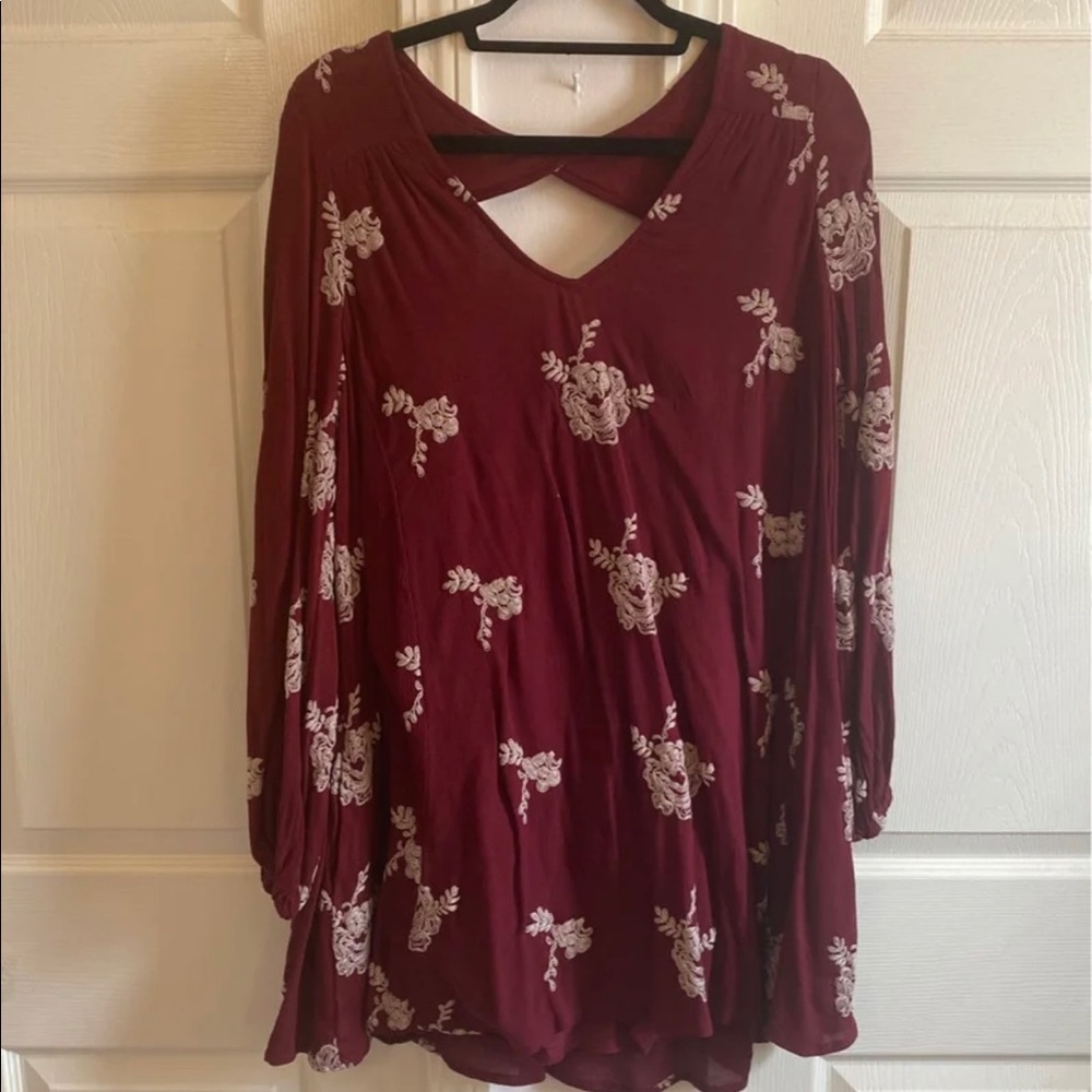 Free People Maroon Flower Tunic Dress Medium